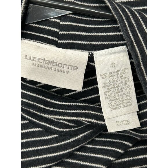 Liz Claiborne Striped Turtleneck Long Sleeve Top Black White Sz Small Knit Chic - Picture 5 of 9